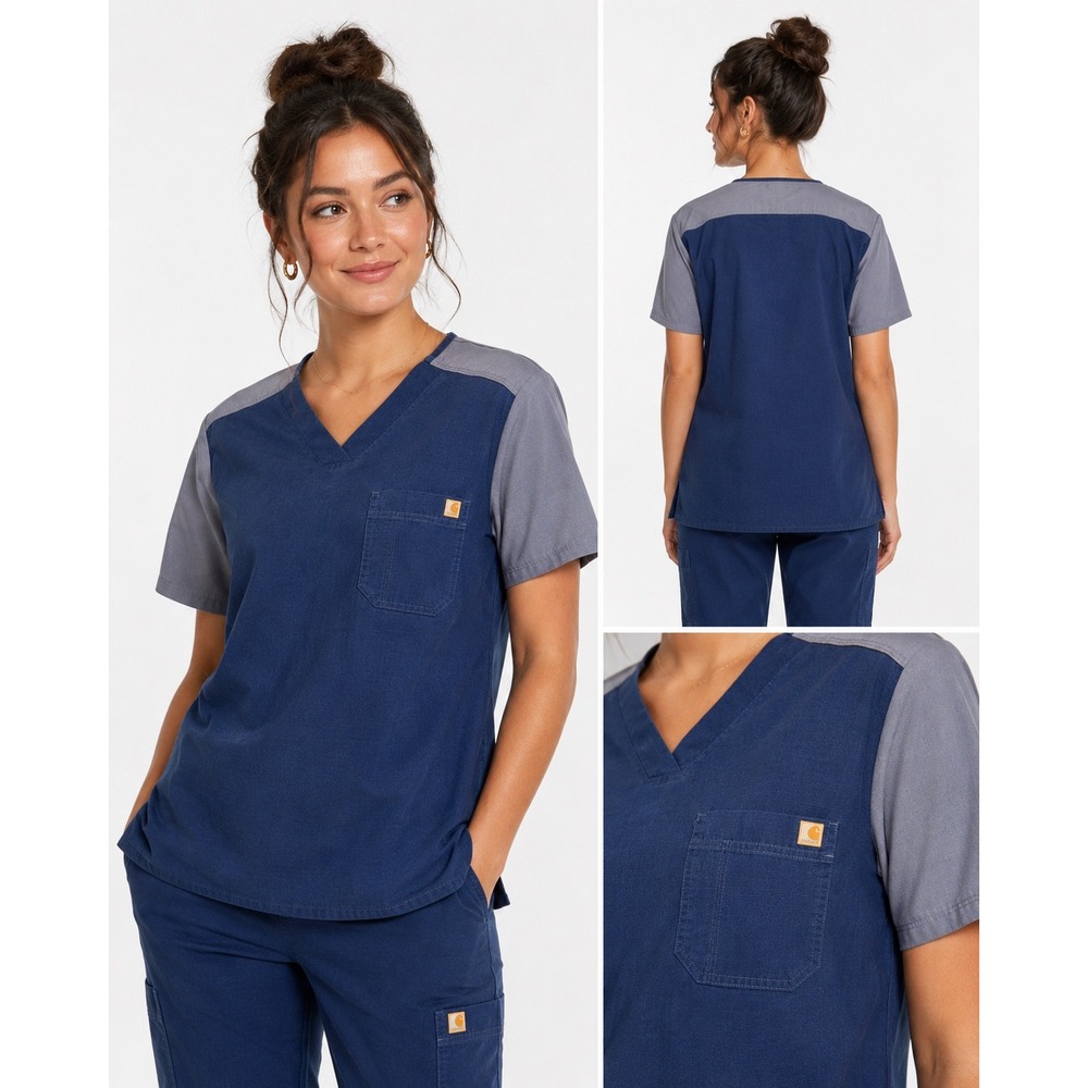 Carhart Men's‎ Scrub Top Shirt Small Blue Gray V Neck